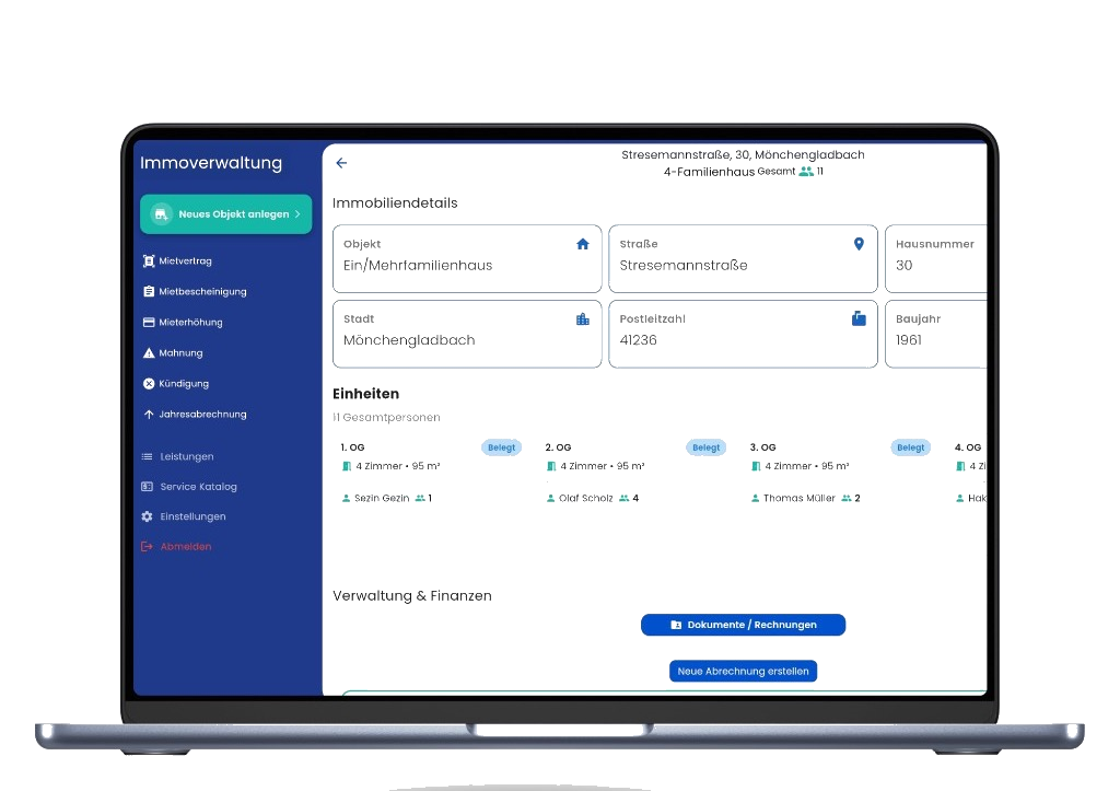 Immobilienverwaltung Software — Immobiliendetails auf dem Laptop