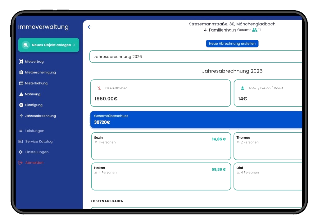 Immobilienverwaltung Software — Jahresabrechnung auf dem Tablet